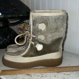 70s Vintage Italy  Fur Wedge Winter booties sheepskin lined size 38
